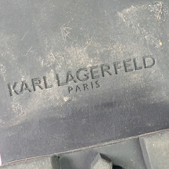 KARL LAGERFELD Paris Pola Black Leather Embellished Chelsea Ankle Boot Women's 8 - Picture 10 of 11